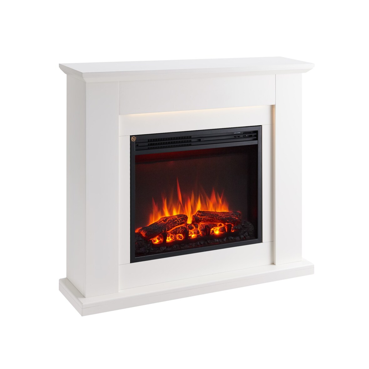 CrownFlame Elektrokamin Hektor - Elektrischer Kamin Mit Heizung, LED-Beleuchtung, 3D-Flammeneffekt & Fernbedienung - Standkamin - Weiß