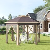 thumbnail of Carpa Plegable Exterior 4,05x3,4x2,85 m Altura Ajustable Cenador de Jardín Hexagonal con Doble Techo Mosquiteras Extraíbles y Bolsa de Transporte