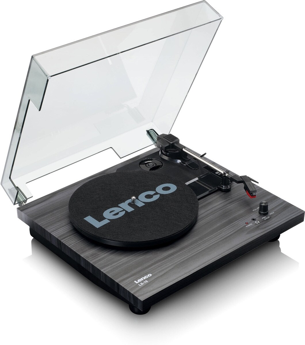 LENCO LS-10BK Plattenspieler mit Lautsprechern, schwarz/Holz.