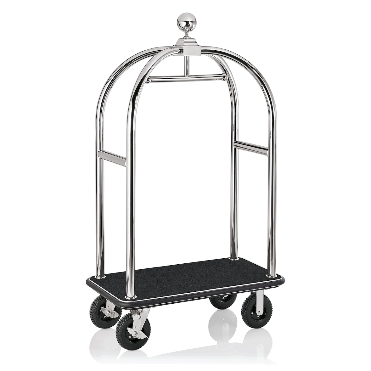 WAS Germany - Gepäckwagen, 113 x 62 x 191 cm, silberfarben,  schwarzer Teppich, Edelstahl