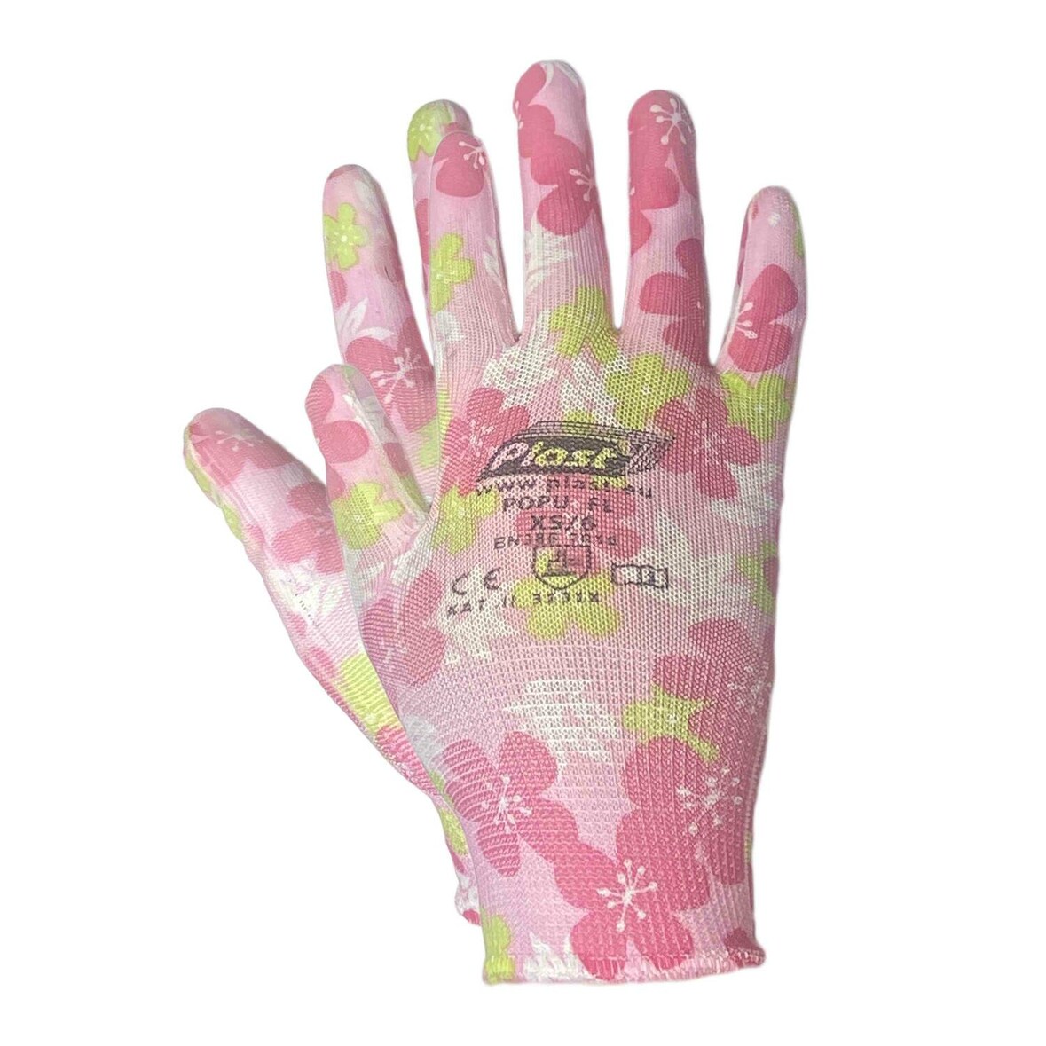 12 Paar Arbeitshandschuhe Montagehandschuhe Polyester - Polyurethan Größe XS-6 helle Blumen