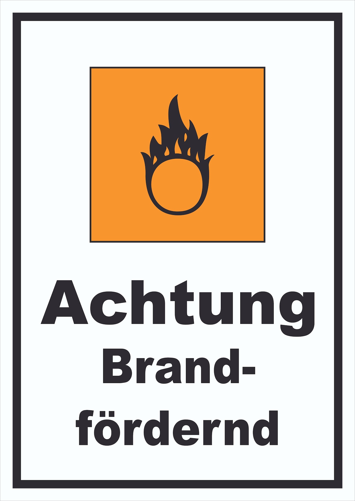Schild Gefahrensymbol Brandfördernd Brand hochkant A6 Rückseite selbstklebend