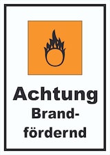 thumbnail of Schild Gefahrensymbol Brandfördernd Brand hochkant A6 Rückseite selbstklebend
