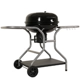 thumbnail of Barbecuetrolley HWC-N16, houtskool barbecue ketel barbecue tuinbarbecue met deksel drie schappen, staal email 143x131x66cm zwart