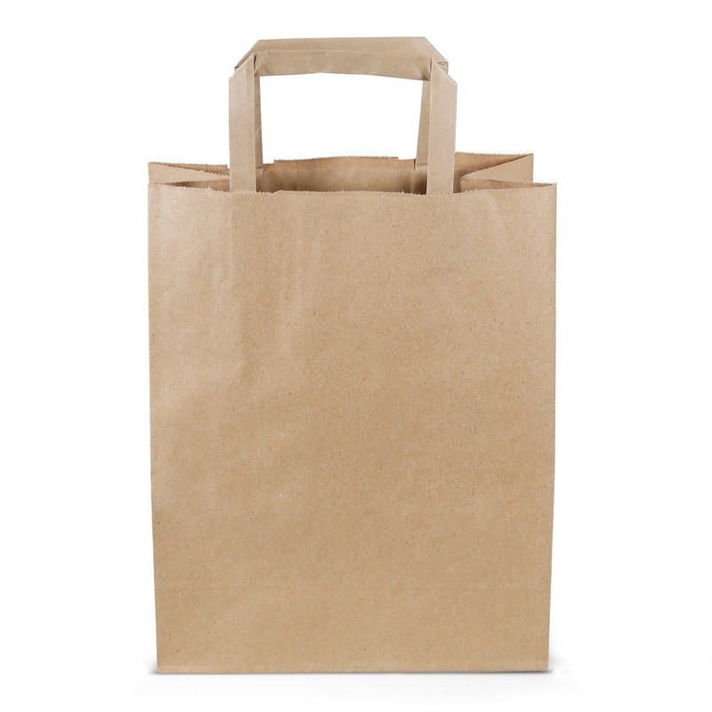 Commerline 250 Stück Papiertragetaschen 22+10x28cm Braun Kraftpapier mit Henkel