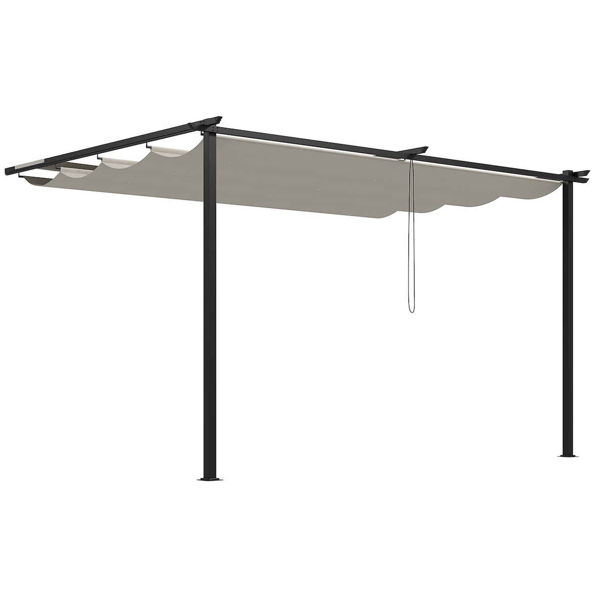 Outsunny pérgola de pared de jardín 4x3 m gazebo exterior cenador con techo retráctil tela de poliéster y marco de acero para patio terraza balcón