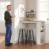 thumbnail of HOMCOM mesa de bar mesa de bistró mesa de comedor mesa alta con 3 estantes laterales y estructura de madera carga 50 kg 112x57x106 cm blanco