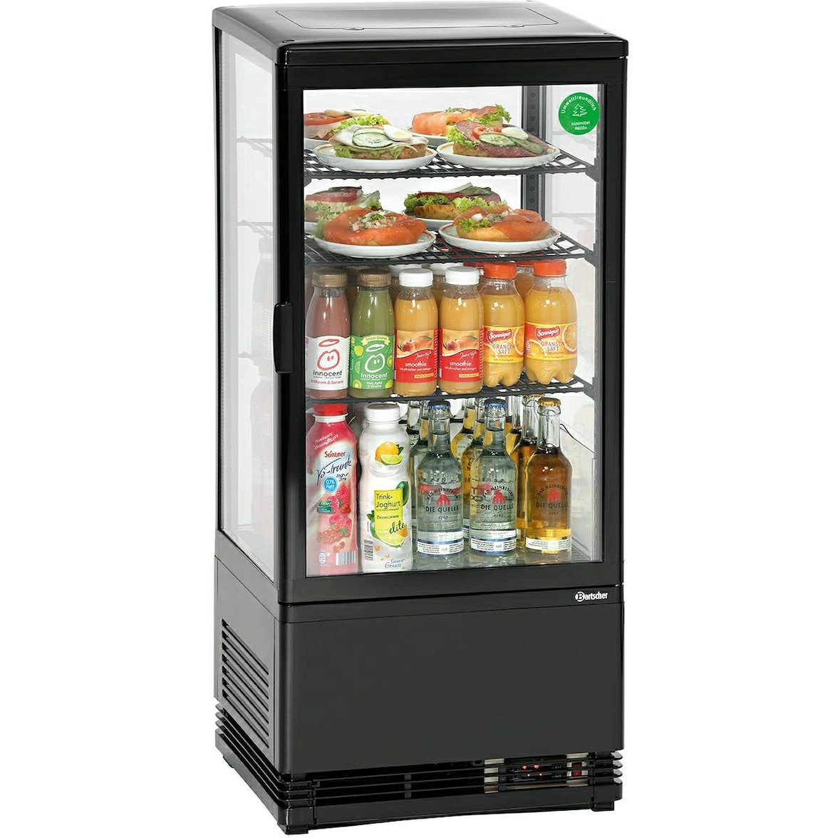 Mini vitrine ventilée positive 78 Litres, 4 faces vitrées, en plastique, noire, 180 W, 220 V - MONO