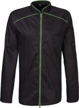 thumbnail of 220 - Kochjacke langarm, 2-wege RV, Fb. schwarz mit farbiger Paspel : lemon green 65% Polyester 35%Baumwolle 220 g/m² 5XL