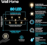 thumbnail of WellHome - Lichterkette mit 80 warmweißen LEDs mit 8 Funktionen und Timer - 3 Meter