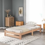 thumbnail of Merax Futonbett Holzbett Einzelbett 90x200 aus Kiefernholz mit Kopfteil & Lattenrost für Schlafzimmer Beige