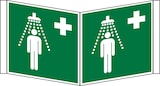 thumbnail of Rettungszeichen, Winkelschild Notdusche E012 - ASR A1.3 (DIN EN ISO 7010) - 200x200x1 mm Kunststoff nachleuchtend