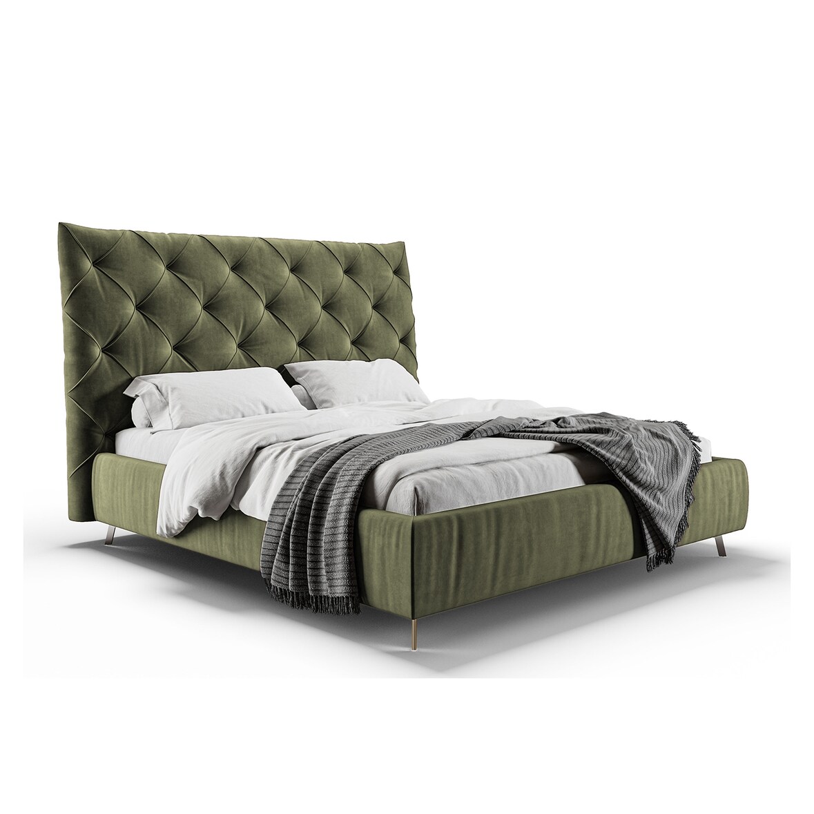 KAWOLA Bett ANNY Polsterbett Velvet olivgrün 140x200cm