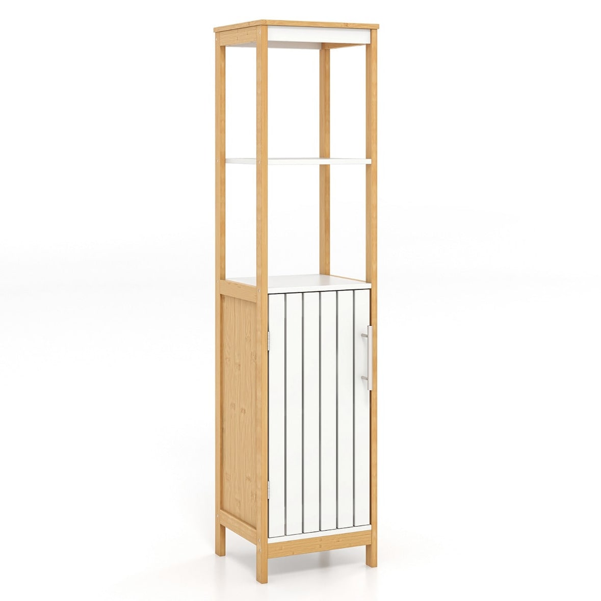 Helloshop26 - Meuble colonne de salle de bain étroit 30 x 30 x 129 cm rangement personnalisé touché naturel en bambou blanc 20_0021093