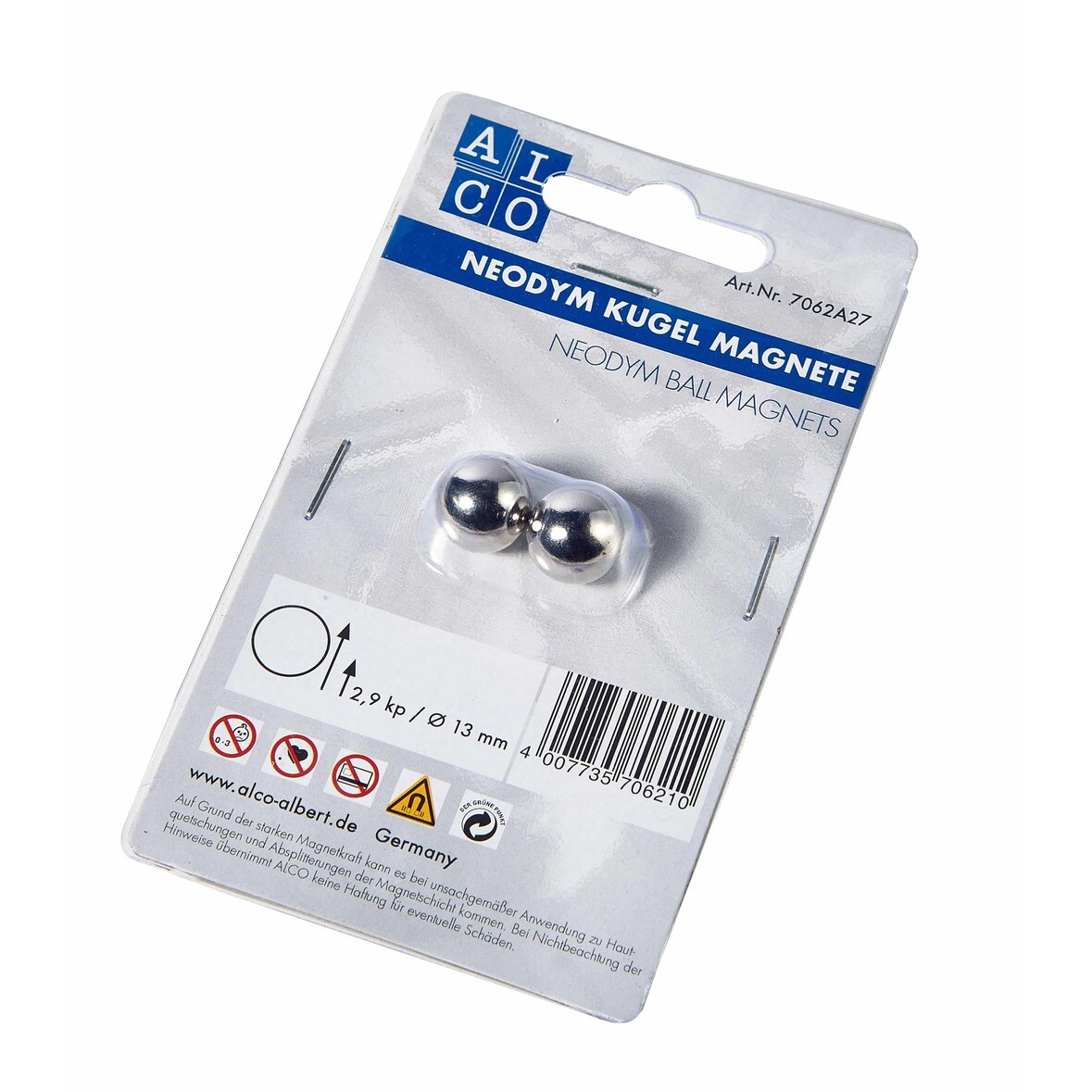 Alco Kugelmagnet Neodoym Ø 13mm silber 2 Stück