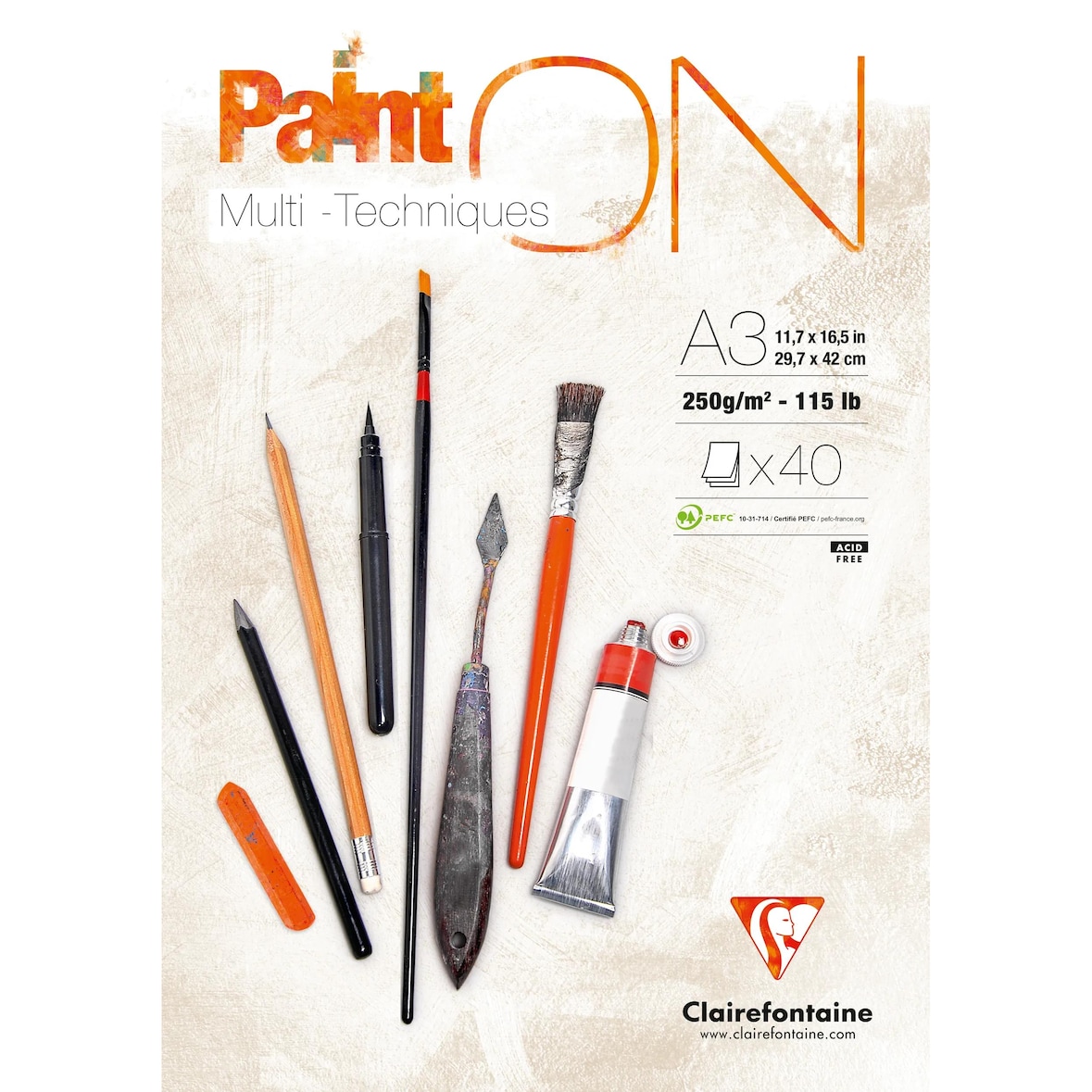 Clairefontaine 2x PaintON Blanc, Block A3, kopfseitig geleimt, 40 Blatt, 250g, weiß, Mixed Media - 96536C