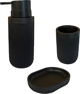 thumbnail of Relaxdays Bad Accessoires, 3-teilig, Seifenschale, Seifenspender, Zahnputzbecher, Polyresin, Bad Zubehör Set, schwarz