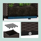 thumbnail of Relaxdays Pflanzkübel, Rattan-Optik, HBT: 38x80x40 cm, Garten, Balkon & Terrasse, Blumenkübel mit Wasserspeicher, braun