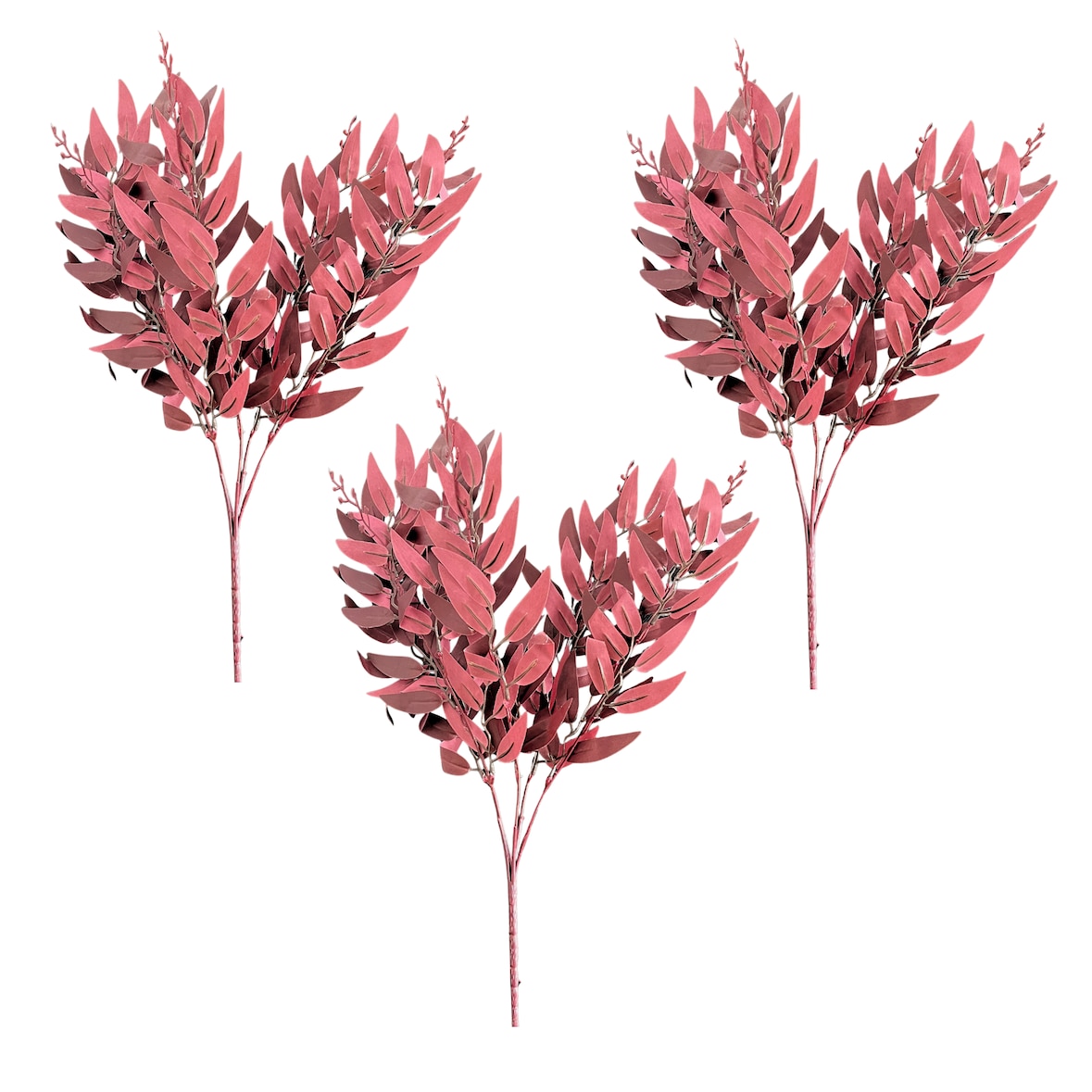 LAYBA Kunst-Eukalyptus Zweige Burgund 3er Set – ca. 50 cm Dekozweige für Vase & Tischdeko
