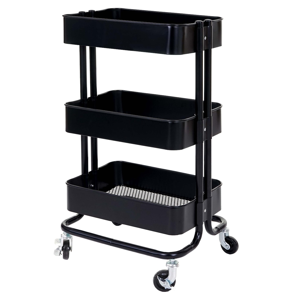 Carrello di servizio HWC-C64, carrello da cucina bar carrello da tè carrello da trasporto carrello ~ nero senza maniglia