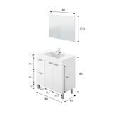 thumbnail of Dmora Unterschrank Lakewood, Badezimmerschrank, Kleiderschrank mit 2 Türen und zWeißchubladen mit Spiegel, 80x45h80 cm, Glänzend Weiß