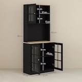 thumbnail of HOMCOM alacena de cocina, mueble auxiliar de cocina, 3 puertas de vidrio, encimera abierta para microondas, estantes ajustables, 80x37x183 cm, negro