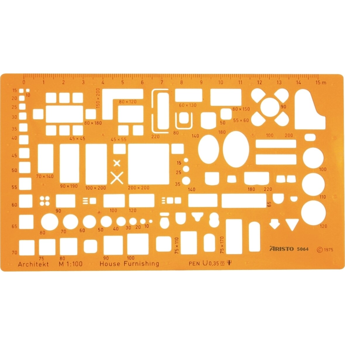 Möblierungsschablone 1:100 gelb Packung mit 10 Stück