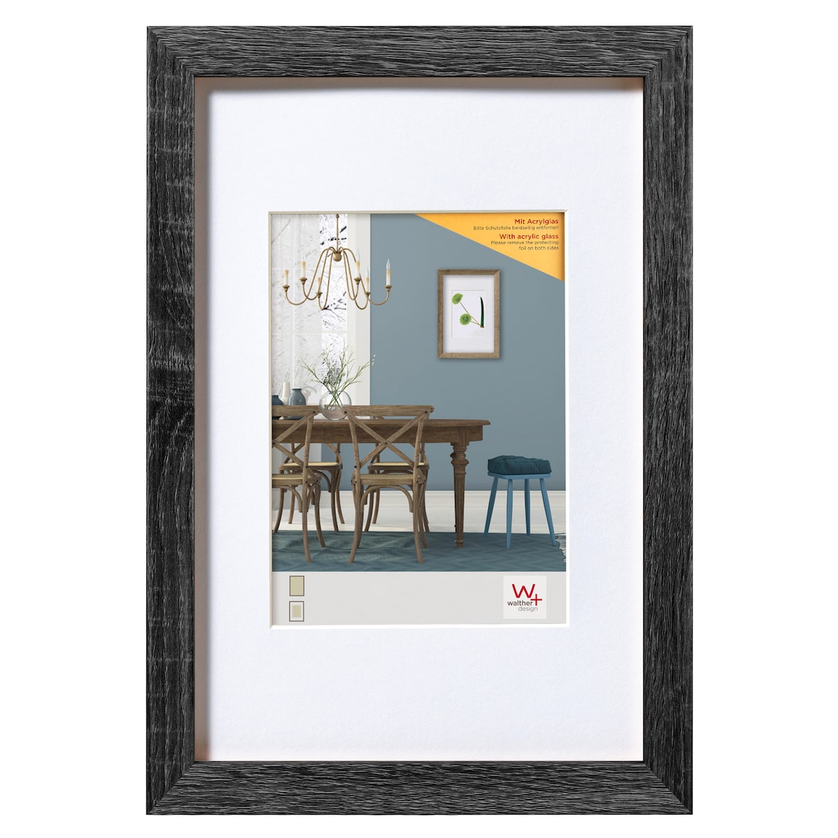 Fiorito Holz Bilderrahmen Kunstglas, 30x40 cm, dunkelgrau