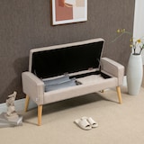 thumbnail of HOMCOM banco de almacenamiento baúl de almacenaje tapizado en lino con tapa abatible y patas de madera para dormitorio salón carga 120 kg 120x45x54 cm