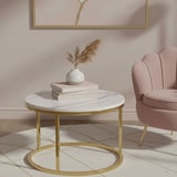 thumbnail of Mesa de centro redonda 60 cm em metal cromado com tampo melamínico efeito mármore, design moderno, elegante, para sala de estar, sala de espera – OLEK