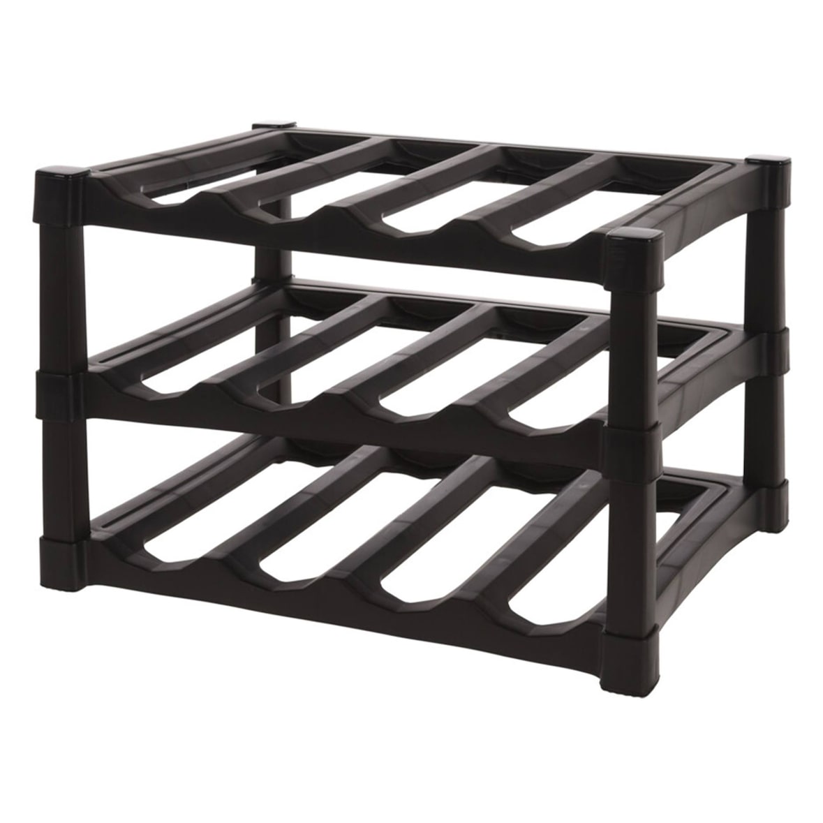 WellHome - Botellero de 3 Capas Apilables de PP en Color Negro para 12 Botellas - 39x30xH25cm