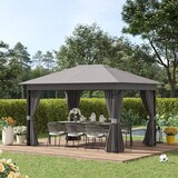thumbnail of Cenador de Jardín 4x3 m Pabellón con Techo de Ventilación 4 Cortinas con Puerta y 8 Orificio de Drenaje Gazebo de Aluminio para Exterior Patio