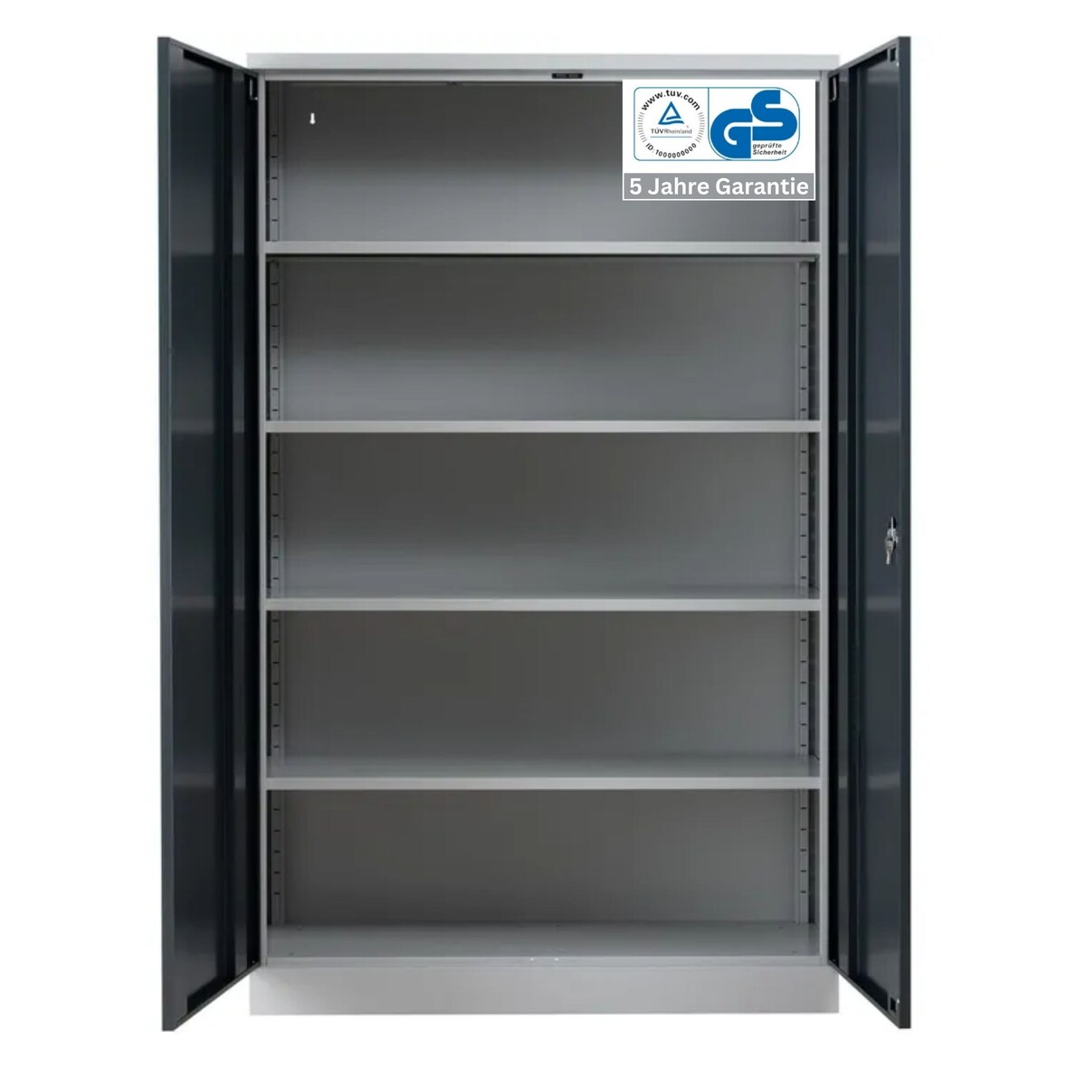 PROREGAL Stahlschrank BEE mit 6 lackierten Fachböden | HxBxT 195x120x42cm | Grau-Anthrazit | Werkstattschrank Werkzeugschrank Aktenschrank