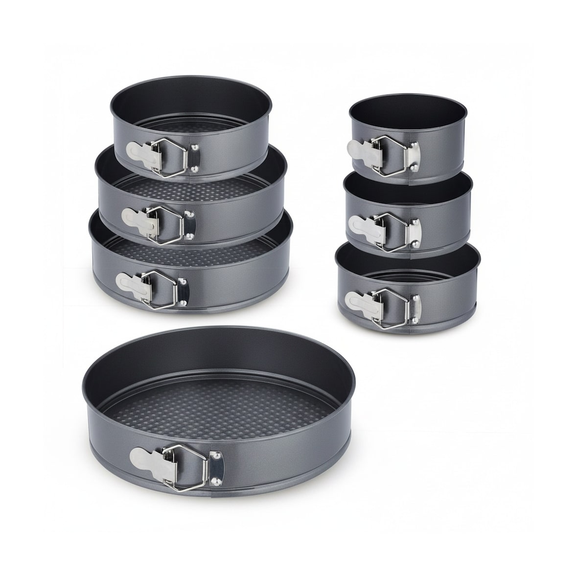 Relaxdays Springform Set, 7-tlg., runde Backformen, Ø 14/16/18/20/24/26/28 cm, Edelstahl, Antihaft Kuchenform, anthrazit