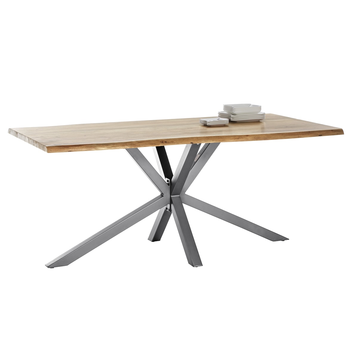 SIT Möbel Baumkante-Esstisch 180 cm aus Akazie | Platte 56 mm natur | Gestell Metall silbern | B 180 x T 100 x H 80 cm | 15202-40 | Serie TABLES & CO