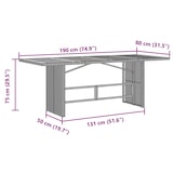 thumbnail of vidaXL Gartentisch mit Glasplatte Grau 190x80x75 cm Poly Rattan