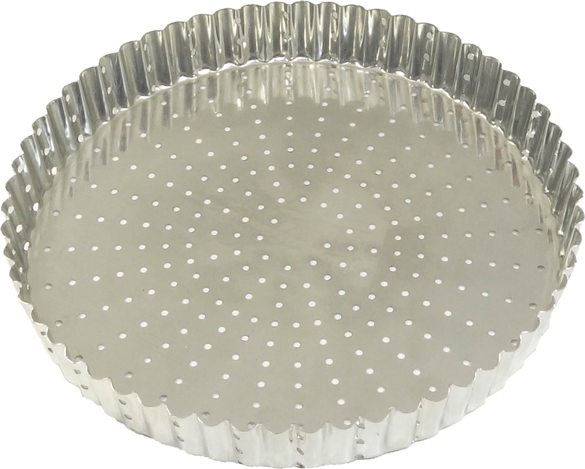 Gobel - Tortenform, geriffelt, perforiert - Weißblech - fester Boden - Ø 22 cm H 2,8 cm - 126325