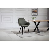 thumbnail of SalesFever Esstischgruppe 5-tlg. | 160x90 cm | Platte Akazie 26 mm nussbaum | Metallgestell schwarz | 4 Armlehnstühle Strukturstoff | grün–schwarz