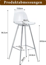 thumbnail of Barstuhl mit Rückenlehne, Metall und Kunststoff, Silber/Transparent, mit Fußstütze, kratzfest und bis 120 kg belastbar