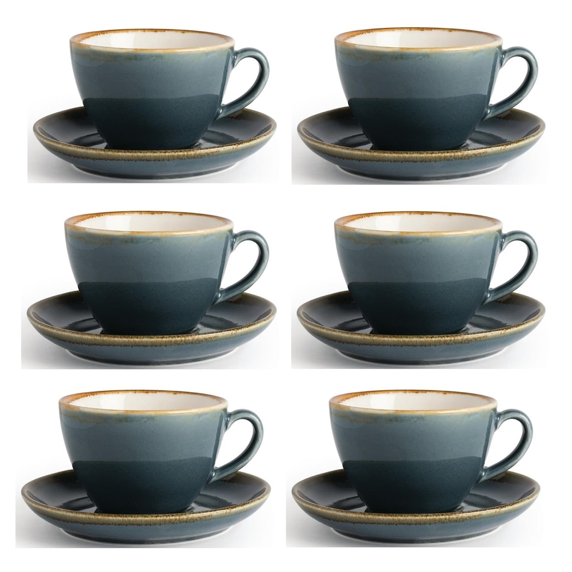 Olympia Kiln Cappuccinotassen + Untertassen Ozean | 34cl | Porzellan | 6 Sets