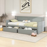 thumbnail of Merax Daybett, Massivholz Tagesbett Schlafsofa 90x200cm mit 2 Schubladen, grau