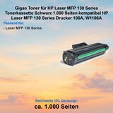 thumbnail of Gigao Toner für HP Laser MFP 130 Series Tonerkassette Schwarz 1.000 Seiten kompatibel HP Laser MFP 130 Series Drucker 106A, W1106A