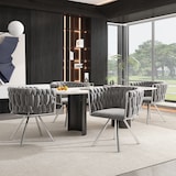 thumbnail of Merax Samt-Esszimmerstuhl, 6er set, Schlafzimmer-Drehstuhl, 360° drehbar Freizeit-Drehstuhl mit vier Stützbeinen aus Metall, Grau+Silber