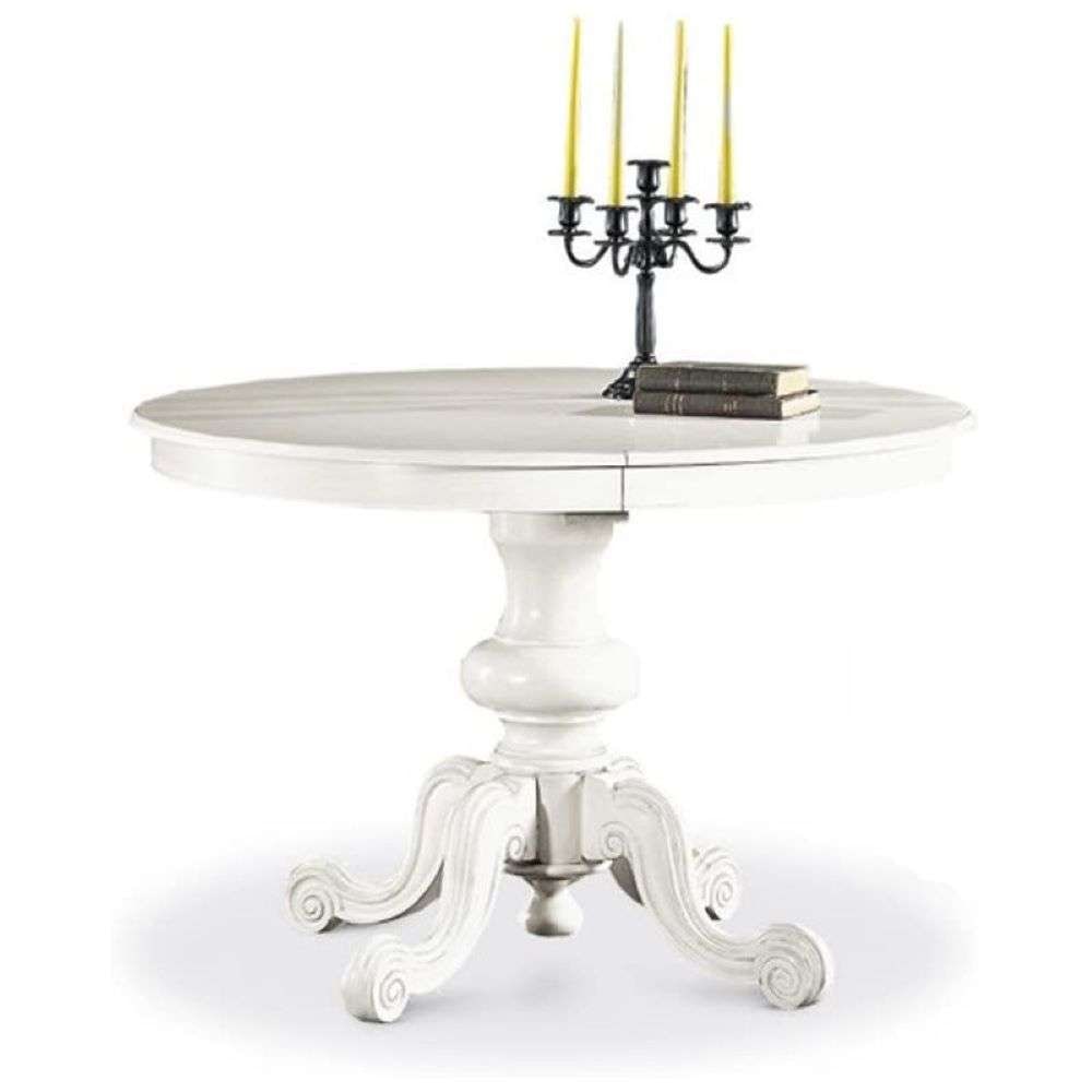 shopinnovativo -Tavolo rotondo allungabile fino 158 cm in legno massello e mdf con rifinitura in bianco 120X120x75 H chiuso