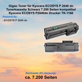 thumbnail of Gigao Toner für Kyocera ECOSYS P 2040 dn Tonerkassette Schwarz 7.200 Seiten kompatibel Kyocera ECOSYS P2040dn Drucker TK-1160