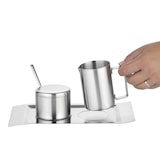 thumbnail of 5-teiliges Milch- und Zucker-Set WAVE, Edelstahl 18/10 gebürstet, spülmaschinengeeignet, Inhalt: Tablett, Gießer, Zuckerdose, Zuckerlöffel.
