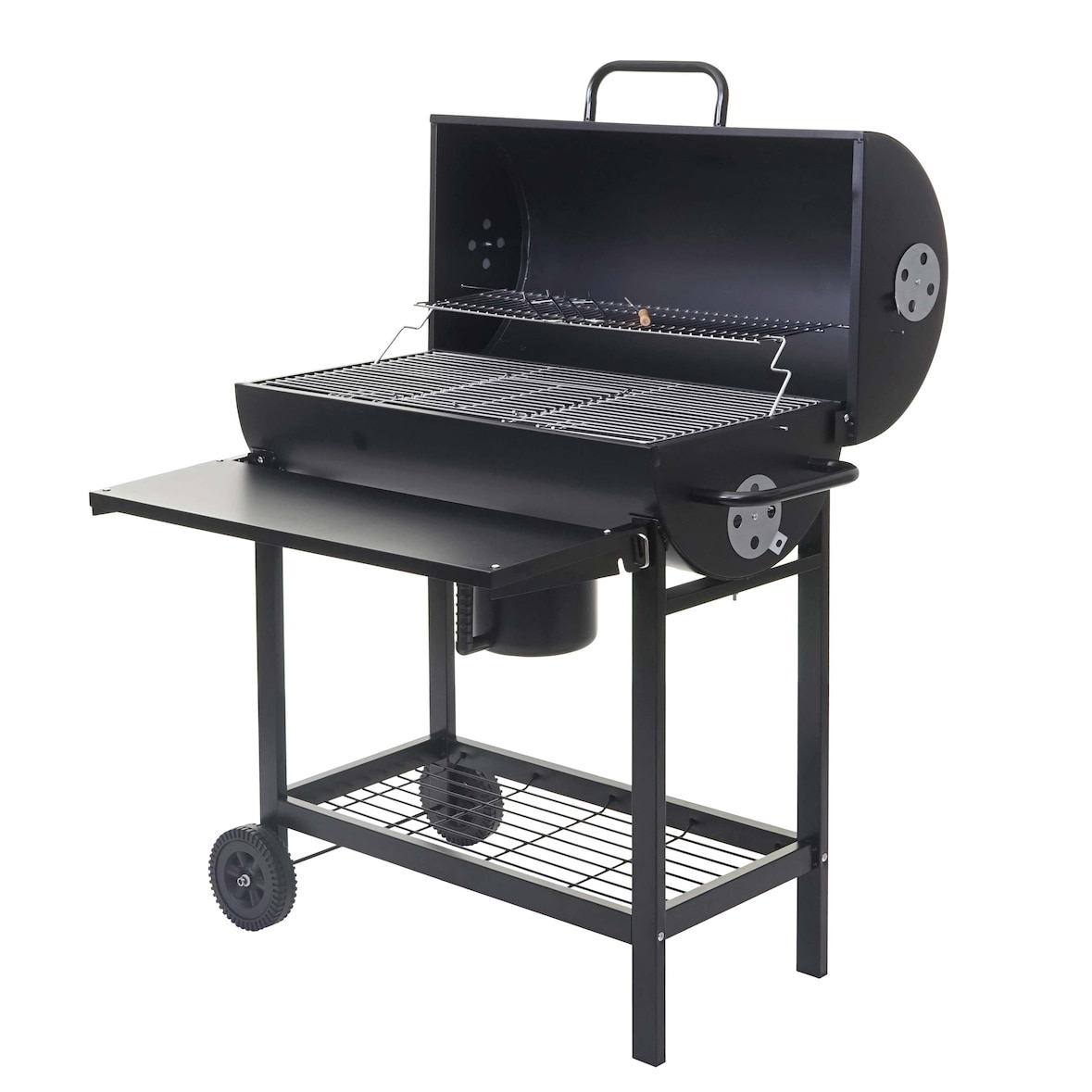 Barbecuetrolley HWC-F70, houtskool barbecue staander barbecue tuinbarbecue met dekselplateau, staal 103x93x70cm zwart