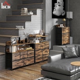 thumbnail of Mueble organizador cajonera de tela con 4 cajones plegables y marco de acero estilo industrial para salón recibidor 60x29x85 cm marrón rústico