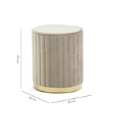 thumbnail of Poef van gewatteerd fluweel met verchroomde basis, ⌀36 cm, voor interieur/slaapkamer/woonkamer/hal – Ruby–Beige/Goud