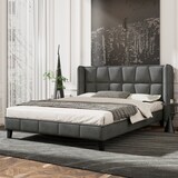 thumbnail of Samt Polsterbett 140x200 cm Boxspringbett mit Kopfteil Lattenrost Stauraum Bettkasten Massivholz Verstellbar Komfort Grau